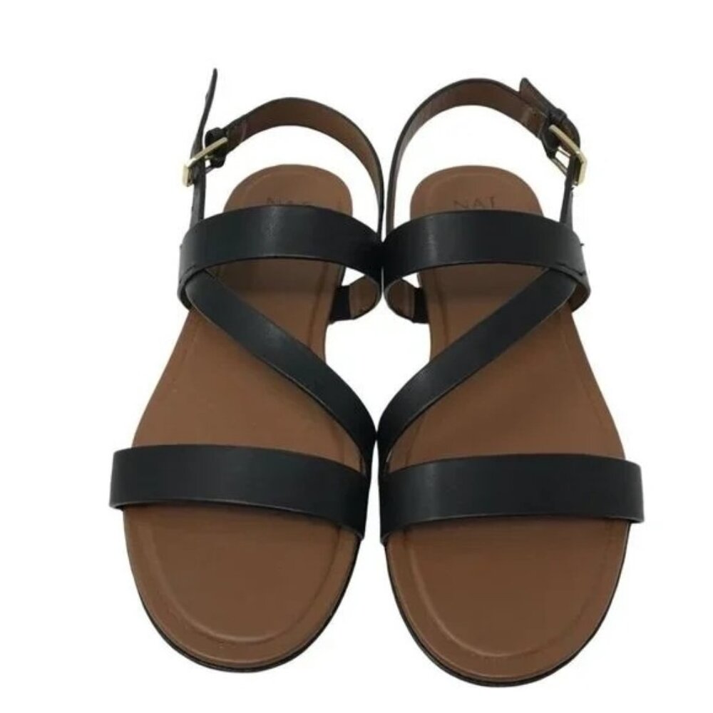 Naturalizer Women's black leather TRU Flat Sandal size 6 comfort adjustable